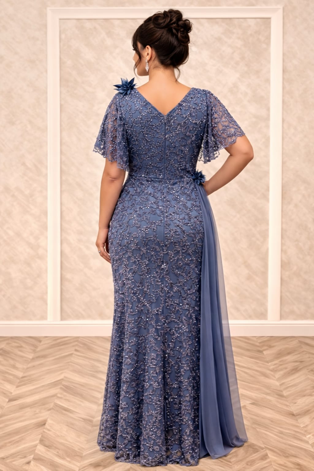 Rochia Cherry – Rochie lunga din dantela cu perle pentru marimi plus size cu maneci