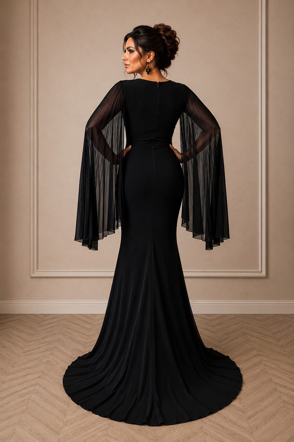 Rochia Cuore – Rochie lunga neagra usor decoltata cu maneci tip capa