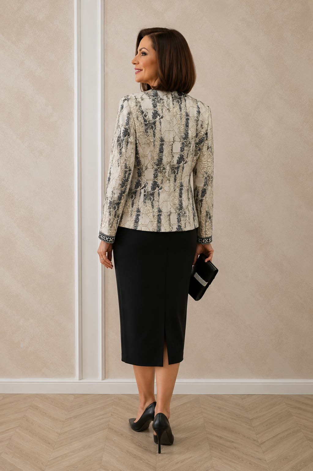 Compleu elegant dama Cemy 3 piese cu fusta,camasa si taior cu cristalele