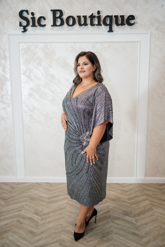 Rochia Zenova – Rochie de seara sau de zi din lurex, disponibila doar pentru marimi mari