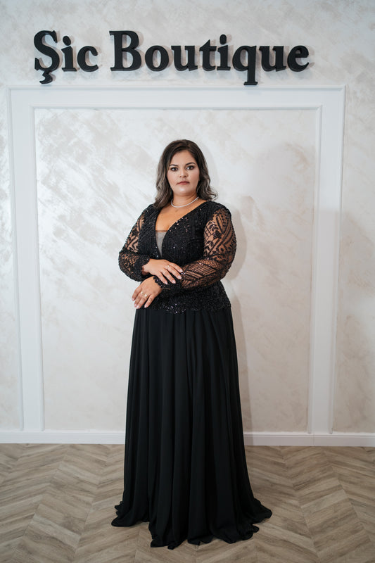 Rochia Elvira – Rochie de seara din voal și dantela cu perluțe, eleganta și rafinata