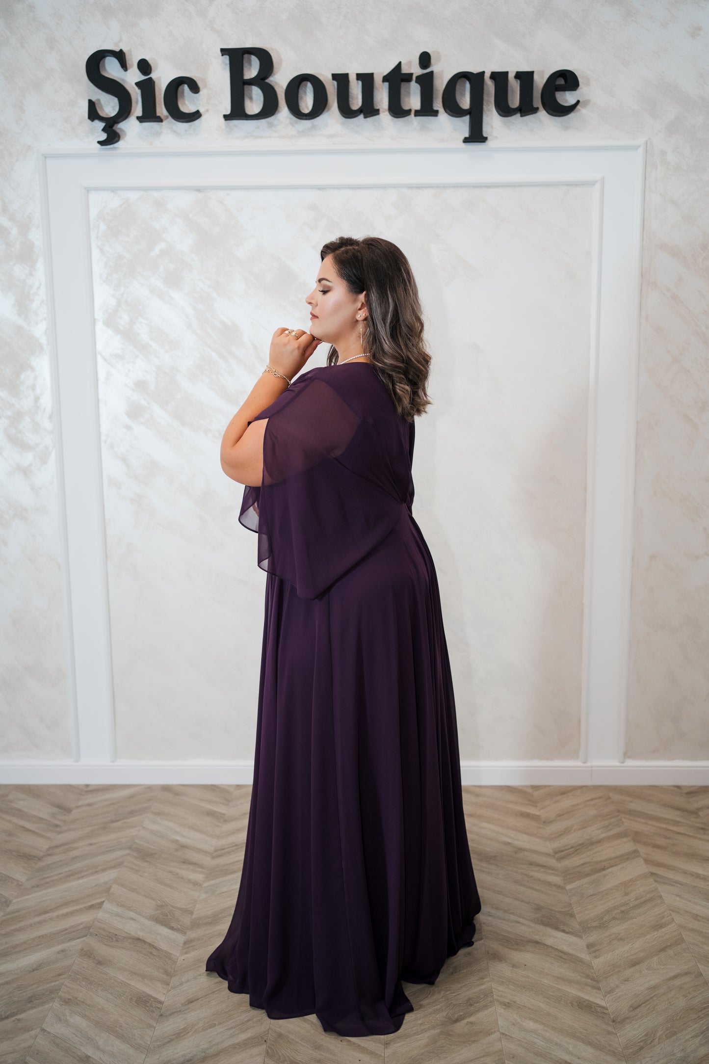 Rochia Velara Purpuriu – Rochie de seara eleganta din triplu voal cu pietre strălucitoare