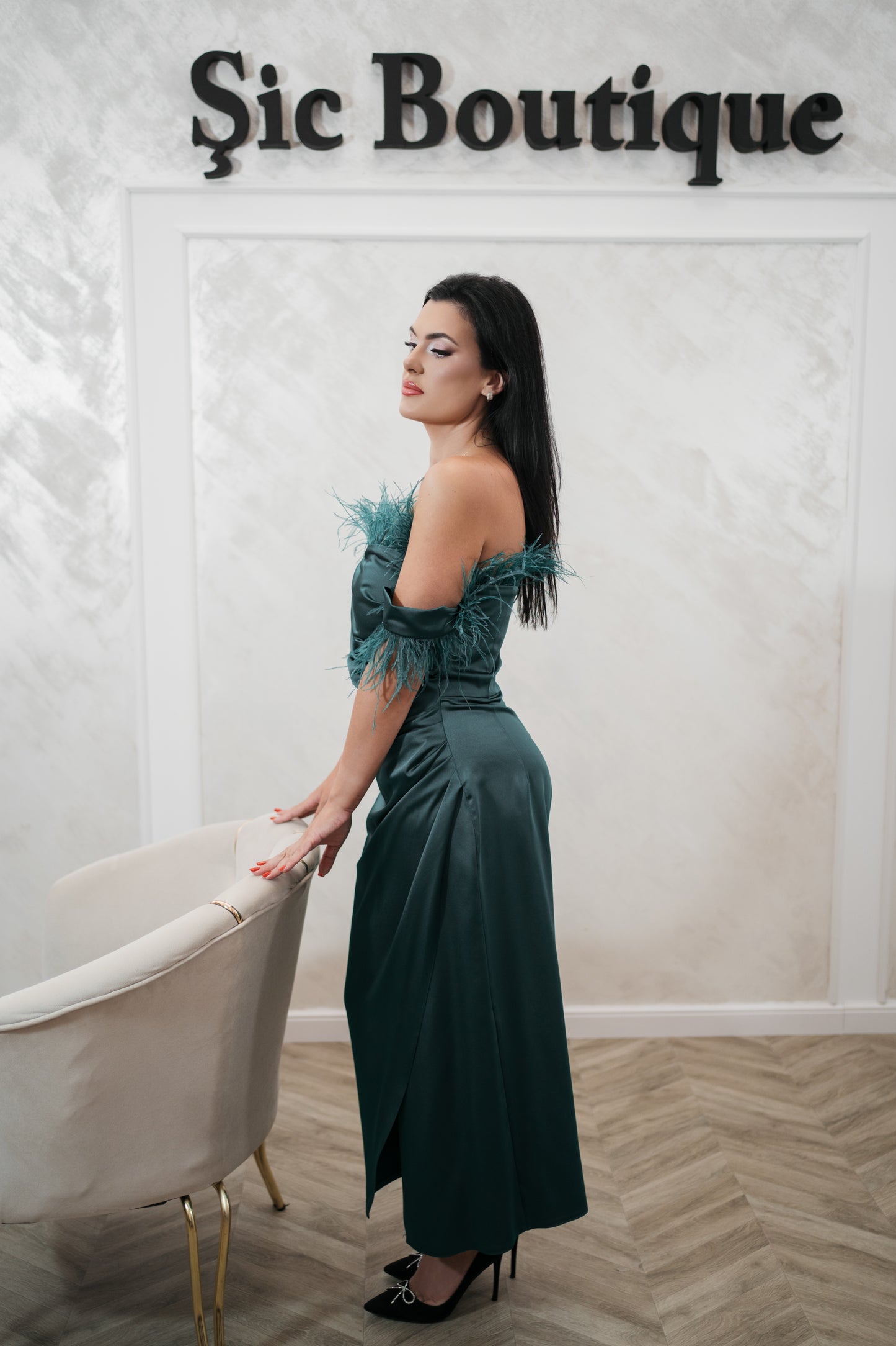 Rochia Georgia – Rochie Eleganta din Satin Verde