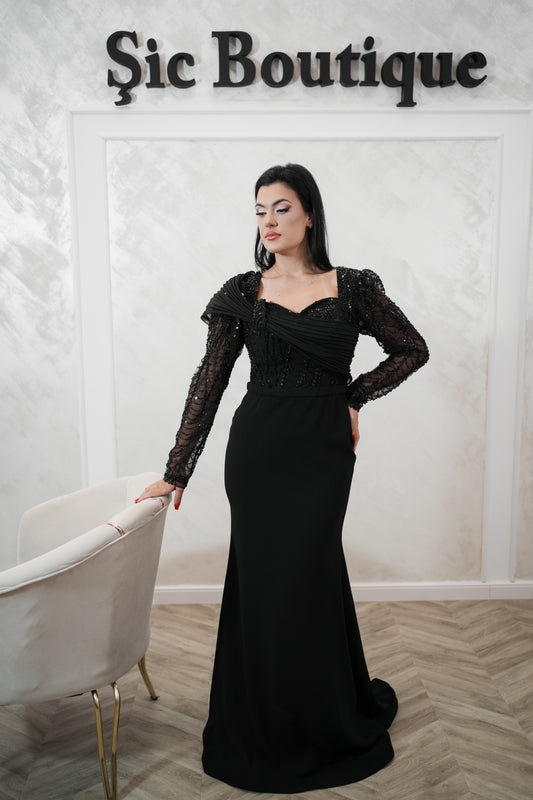 Rochia Boni- Rochie lunga de seara neagra – eleganta și rafinament pentru evenimente deosebite