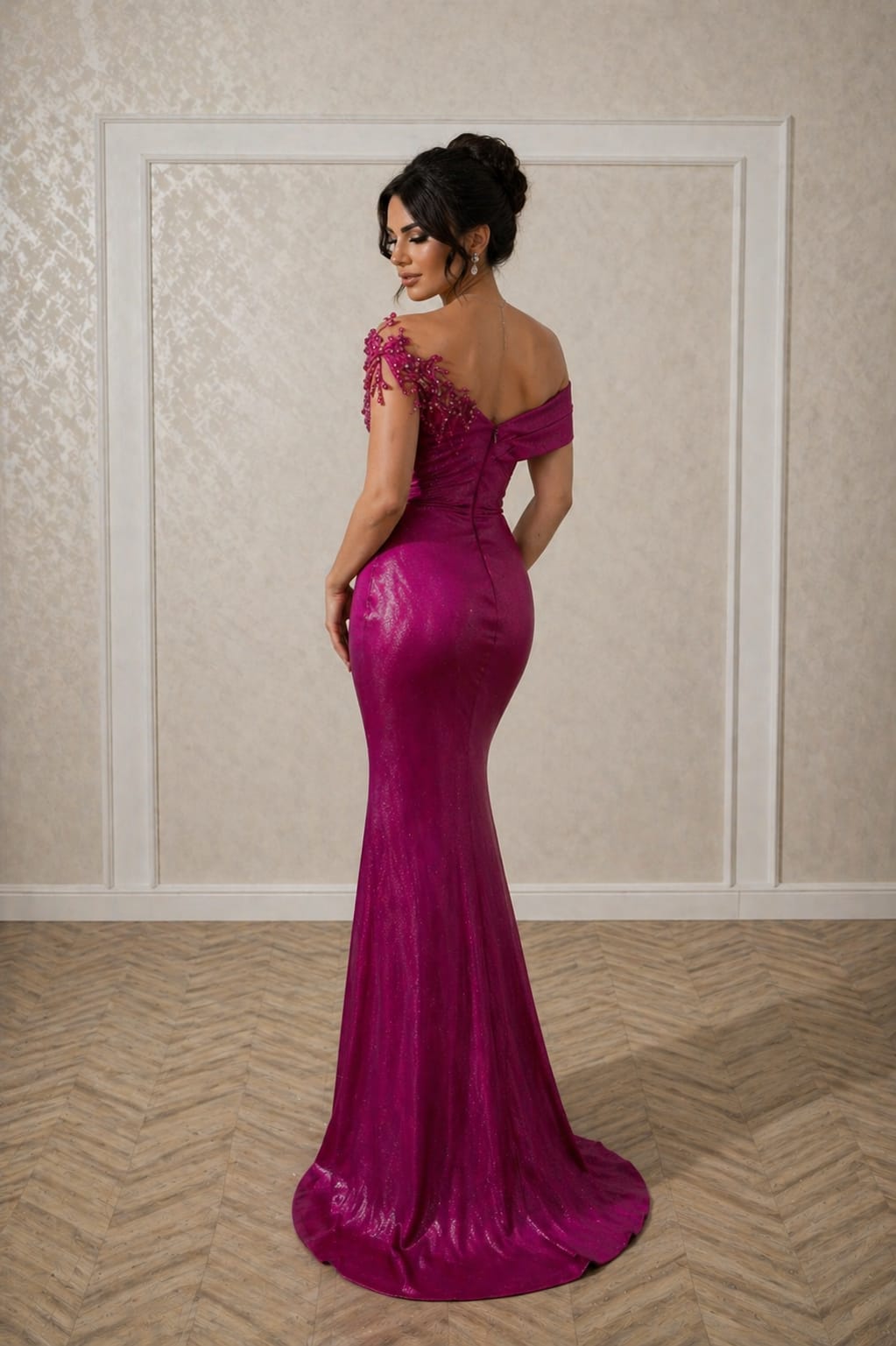 Rochie Clara – Rochie roz fucsia metalizata eleganta pentru evenimente si petreceri
