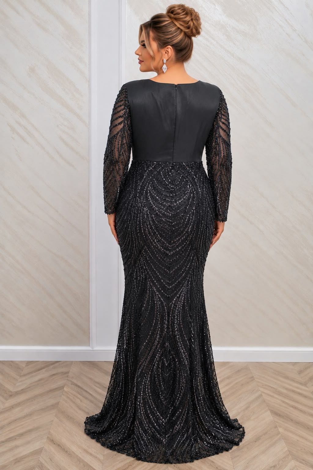 Rochia Valentina – rochie de seara lunga cu paiete si maneci lungi