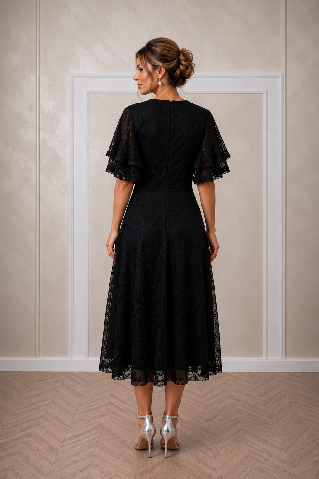 Rochia LOVE Midi - rochie lungime midi din dantela cu maneci vaporoase