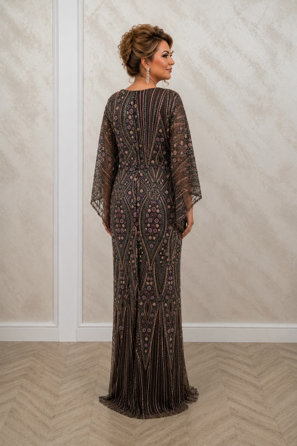 Rochia Georgiana - Rochie lunga eleganta plus size cu broderie si perle