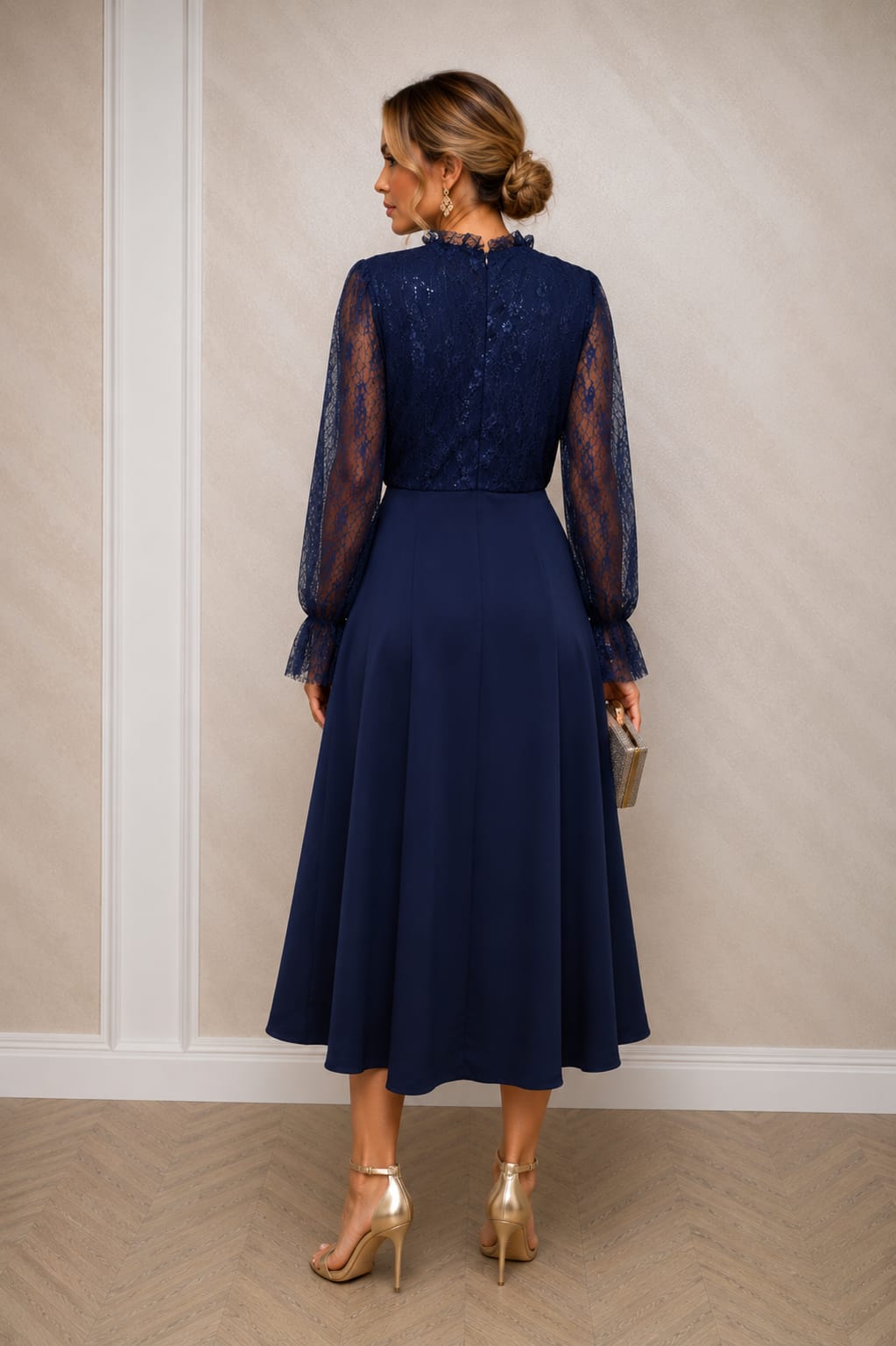 Rochia Vera – rochie midi eleganta cu dantela frantuzeasca Chantilly