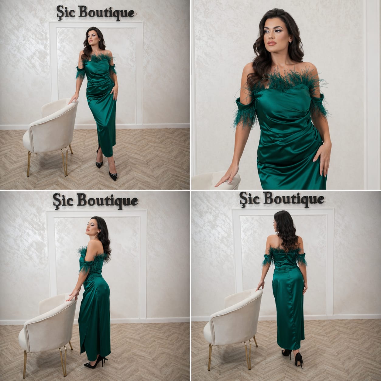 Rochia Georgia - rochie eleganta midi verde smarald din satin