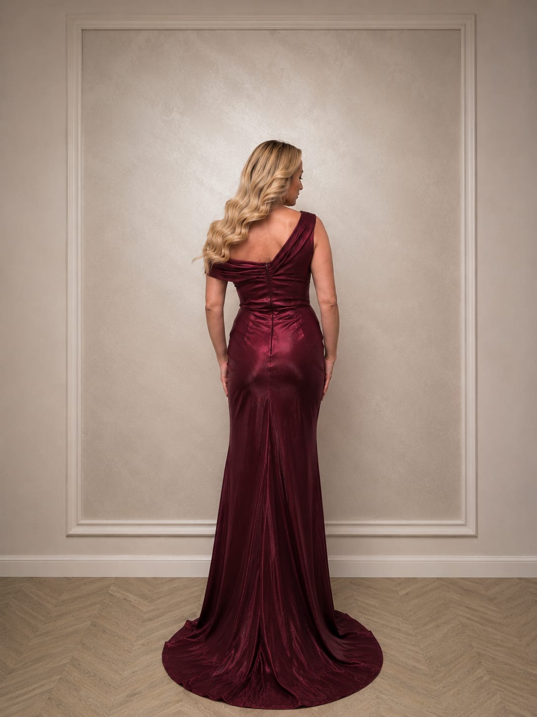 Rochia Bronze Glow - rochie simpla si eleganta din matase cu drapaje si croi asimetric