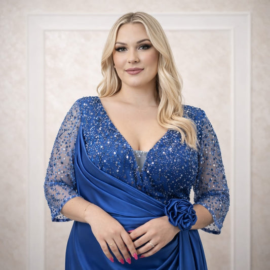 Rochia Mena - Rochie lunga eleganta cu maneci si bust din dantla stralucitoare