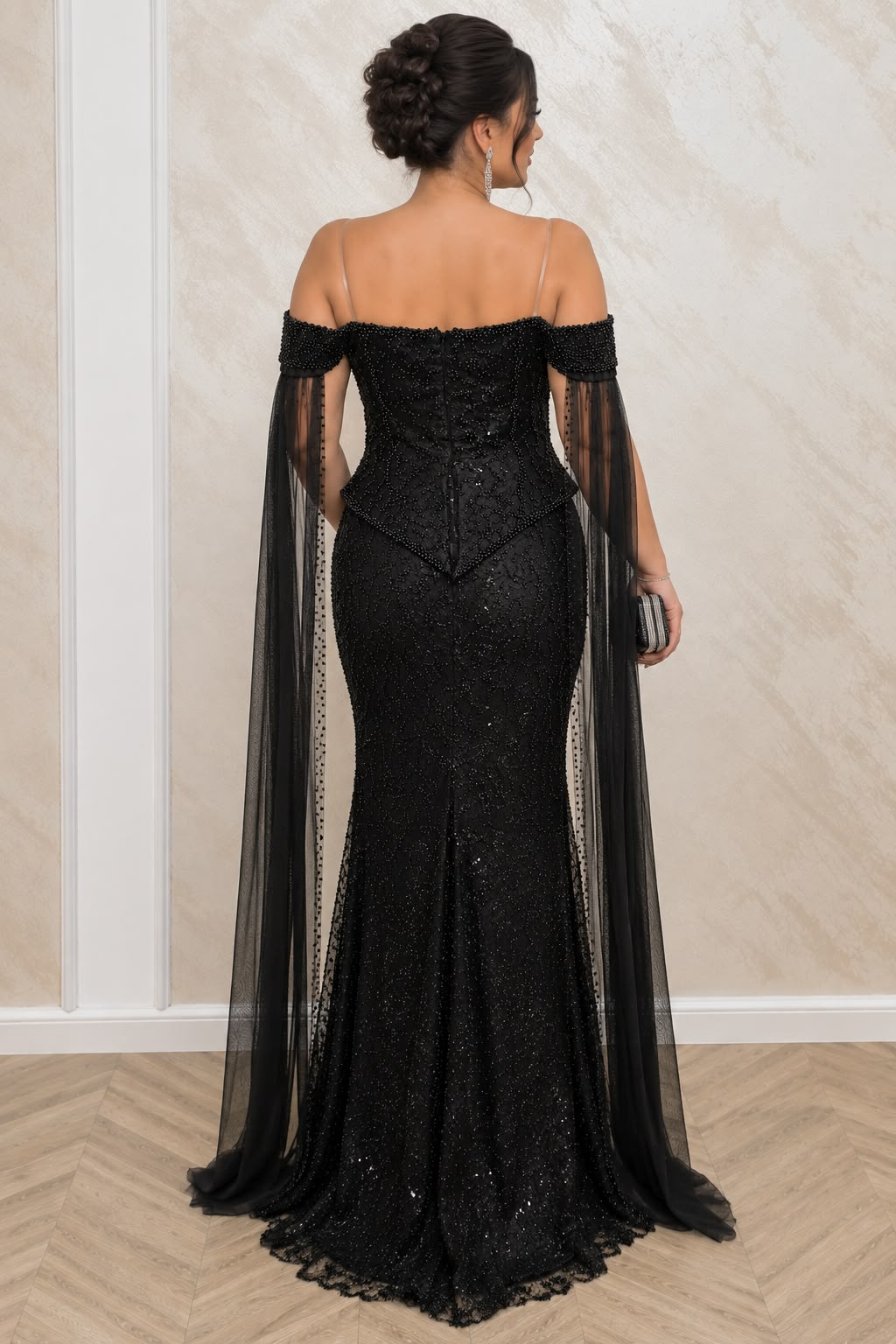 Rochia Nedel- Rochie lunga de seara neagra cu corset din dantela