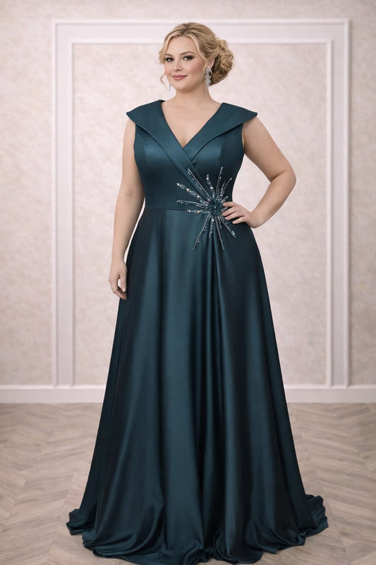 Rochia Lorena – Rochie eleganta lunga in nuante capuccino , negru , turcoaz din satin cu slit pe picior