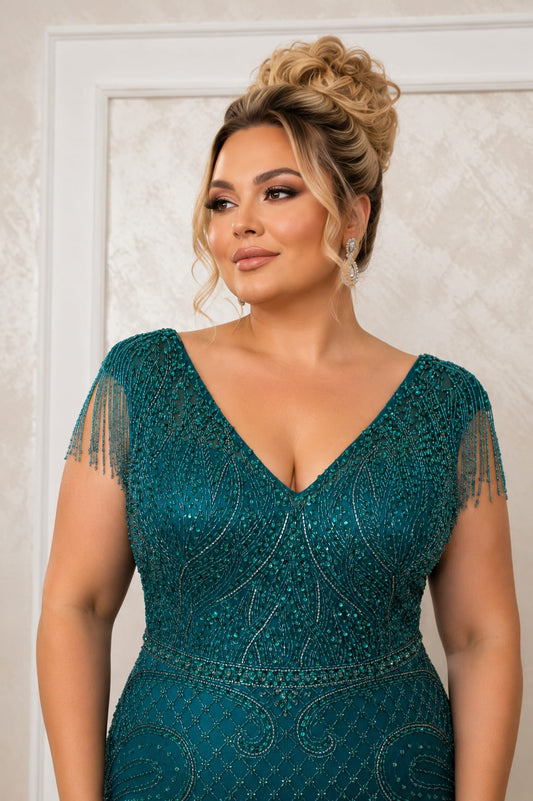 Rochie Lolita – Rochie Lunga de Seara Verde Smarald cu Perle si Cristale | Model Unicat