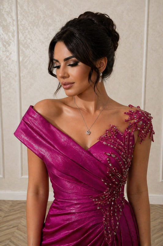 Rochie Clara – Rochie roz fucsia metalizata eleganta pentru evenimente si petreceri