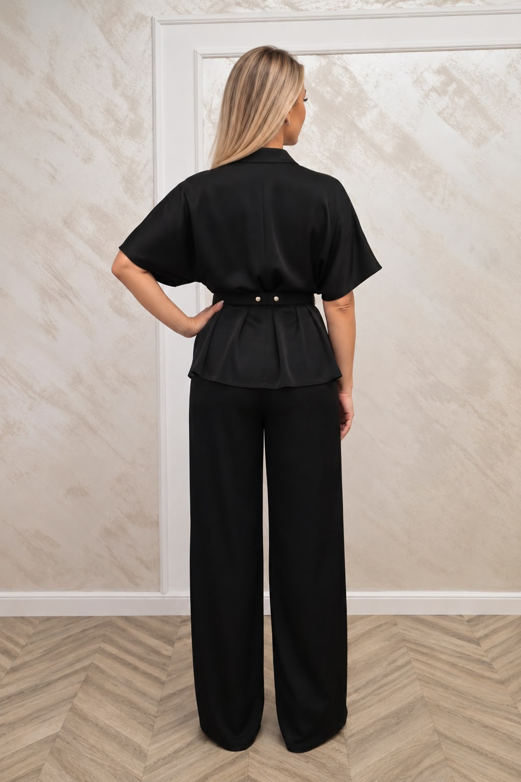 Compleu Dada – pantalon si bluza eleganta moderna din satin matasos