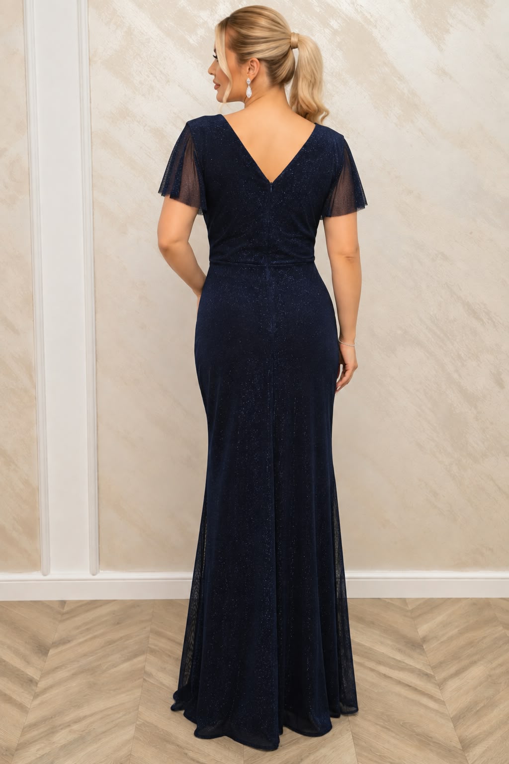 Rochie Norica bleu marin din lurex cu drapaje