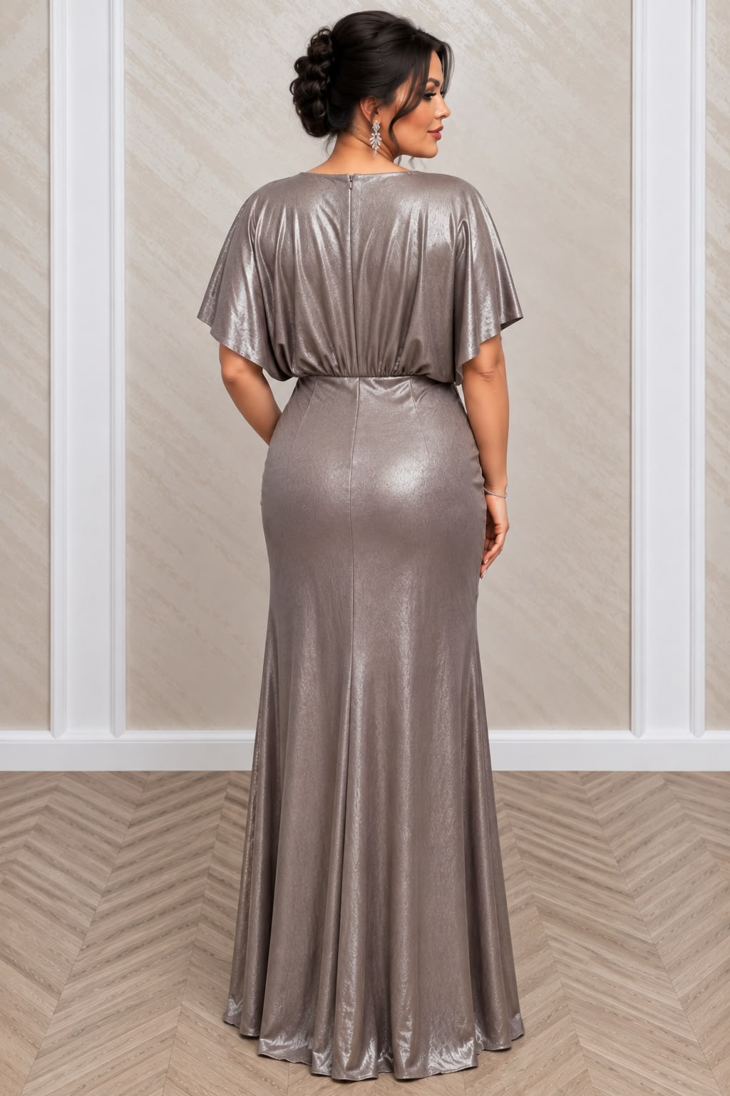 Rochie Anisia Lunga de Seara cu Drapaje si Efect Metalizat
