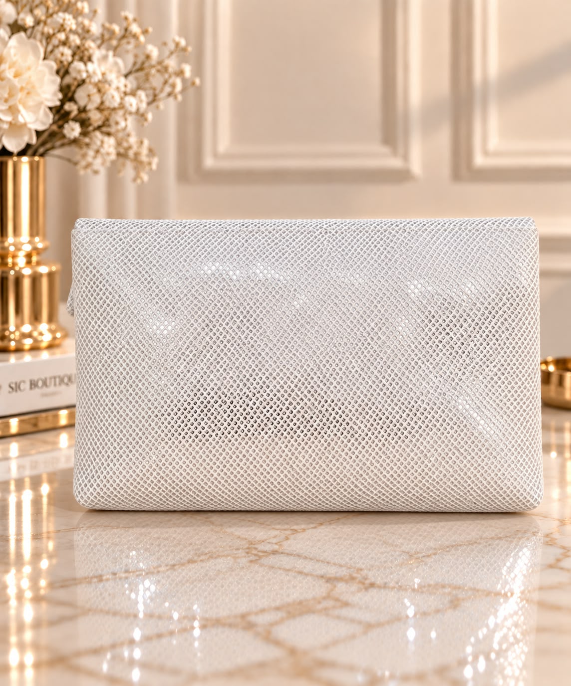 Clutch elegant din material textil cu sclipiri fine