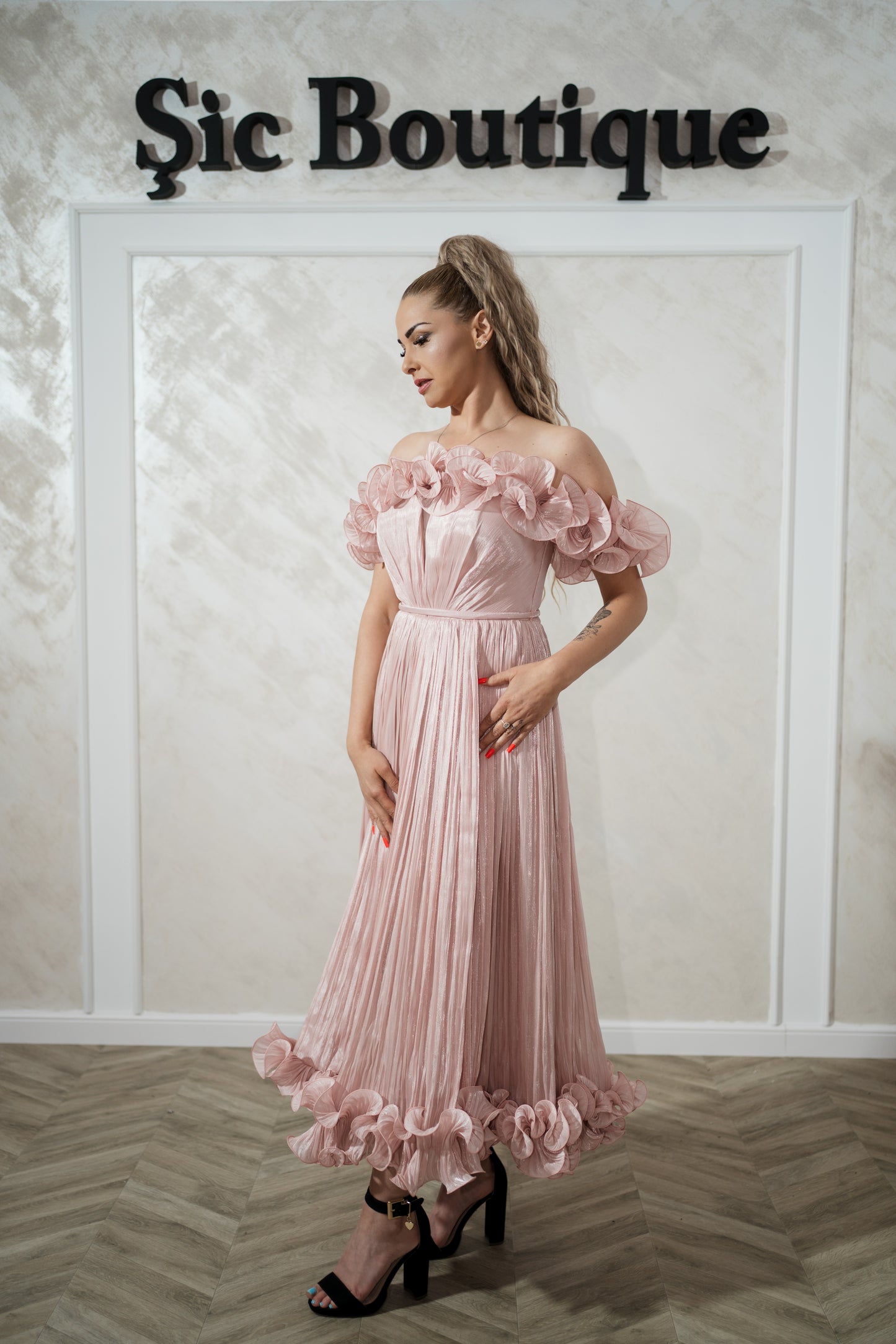 Rochie Aime roz pudra