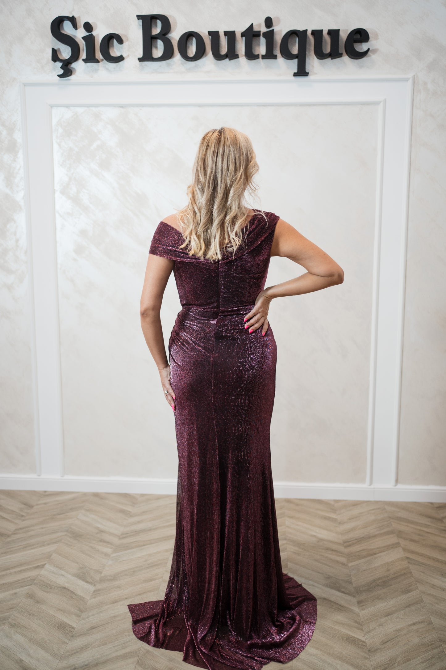 Rochia Talady-Rochie de seară din voal cu sclipici și lurex – rafinament în baby blue & mov prună