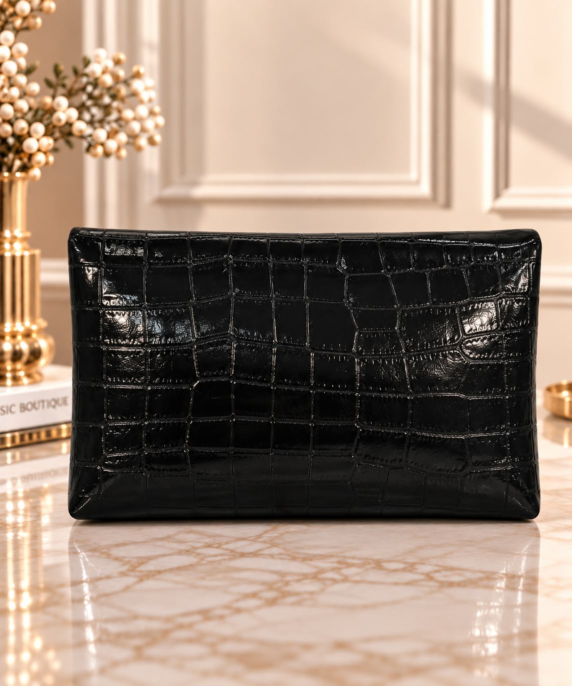 Clutch elegant cu textura crocodil
