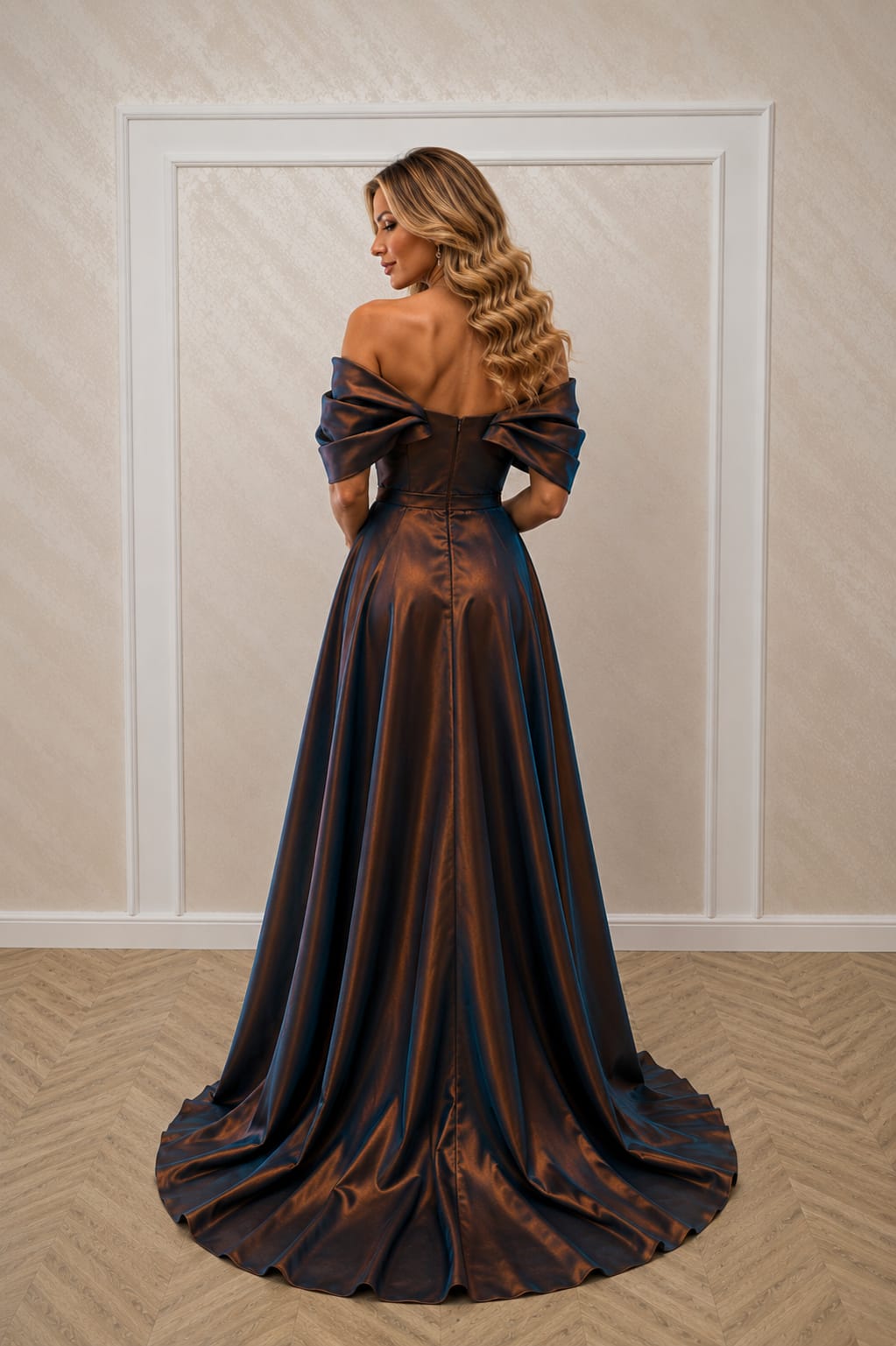 Rochia Serena – rochie din tafta premium reflexii sofisticate bronze-metallic