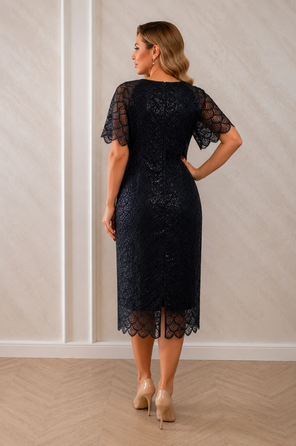 Rochia Forever – Rochie Eleganta Midi din Dantela Perlata