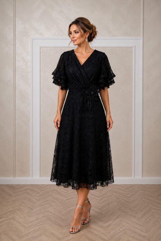 Rochia LOVE Midi - rochie lungime midi din dantela cu maneci vaporoase