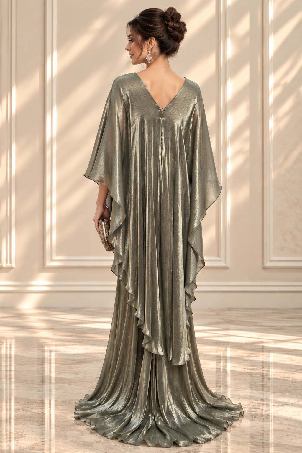 Rochia Luada- Rochie de gala Verde Oliv cu reflexii gold din Matase – Rochie Lunga Eleganta