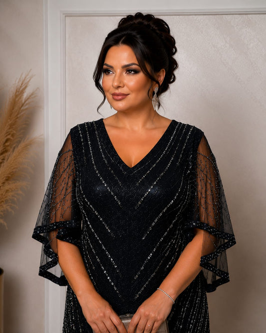 Rochie Cora Midi - Rochie midi cu maneci fluide potrivita pentru siluete plus size