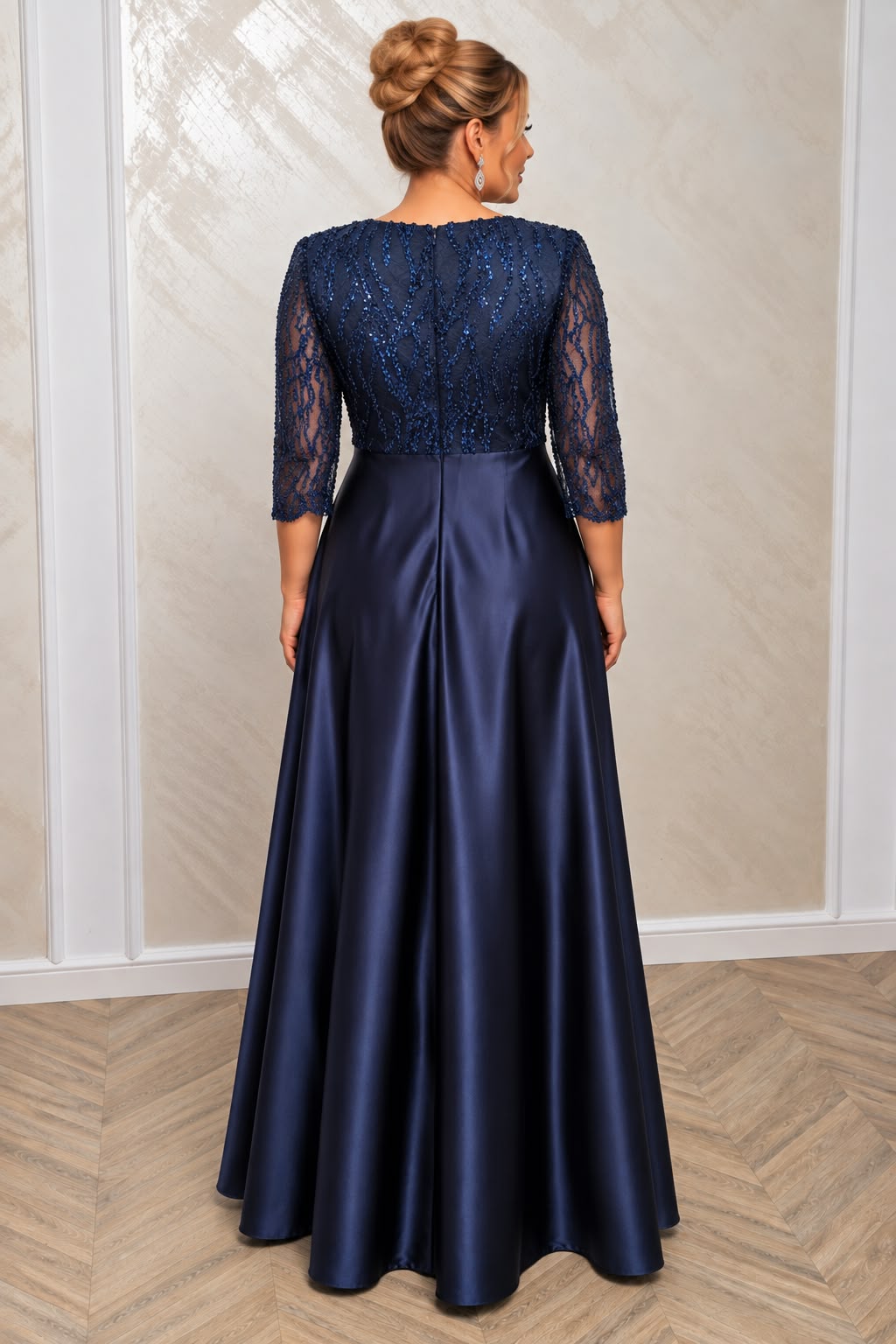 Rochia Lucia – Rochie lunga din satin cu dantela paietata si slit elegant pe picior