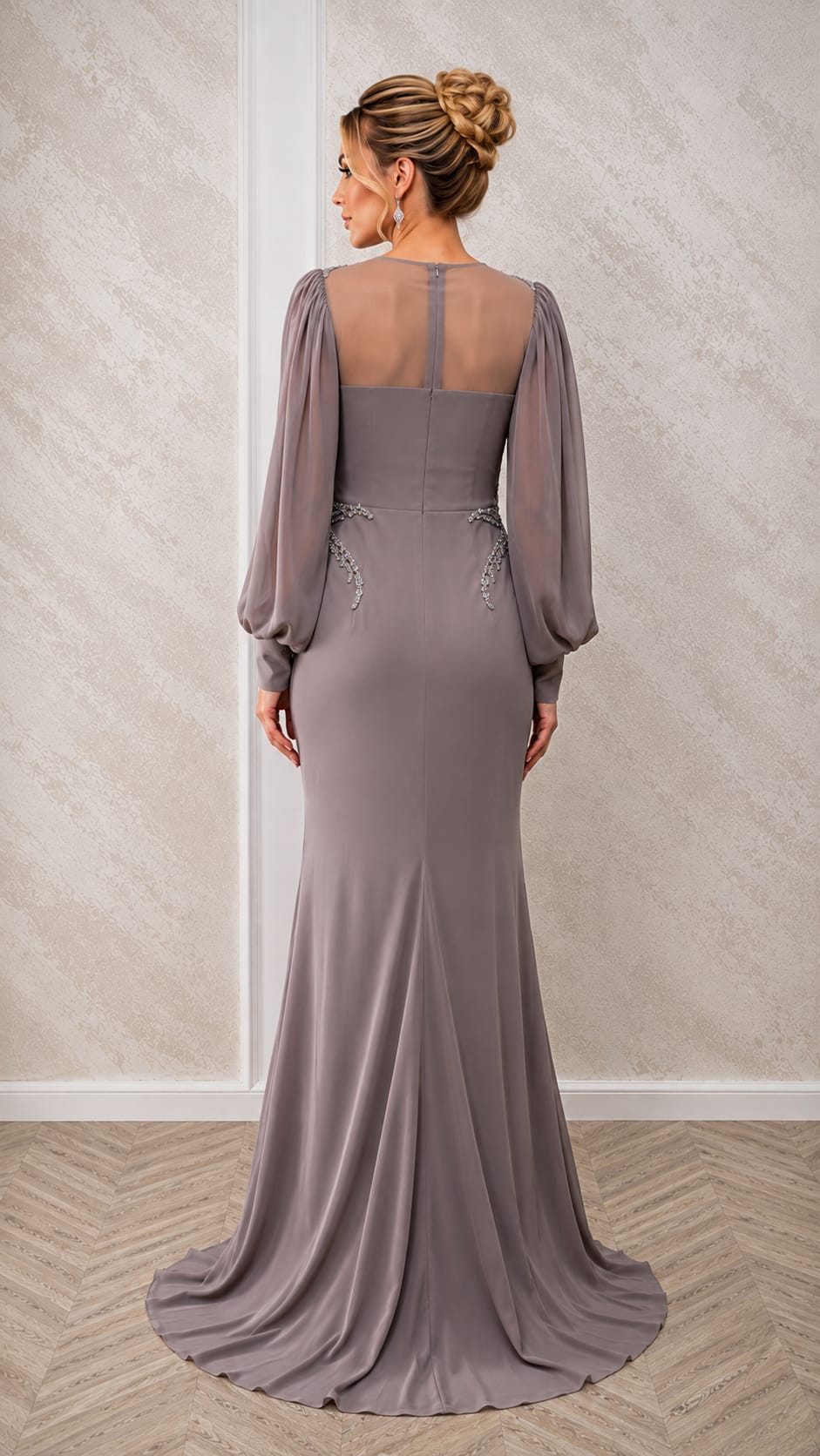Rochia Paula – Rochie lunga drapata cu cristale si mineci boho