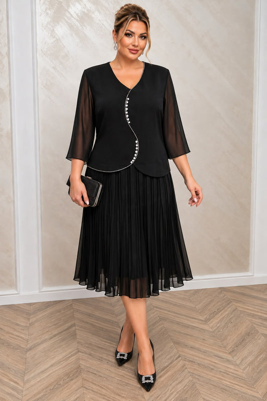 Rochie eleganta midi Vals din voal plisat cu maneci fluide