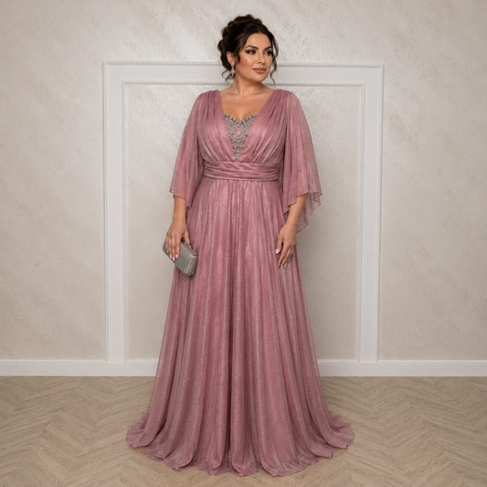 Rochie Bella Nou -Din voal sclipitor cu maneci fluide croi care subtiaza silueta nuante diferite
