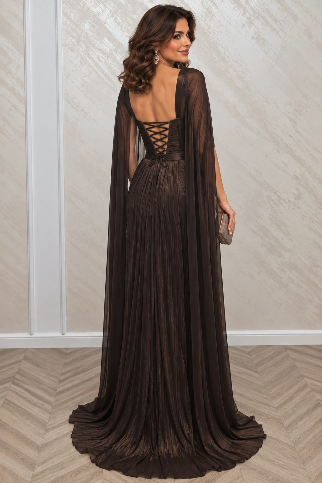 Rochie Londra din matase organica cu corset, capa si trena