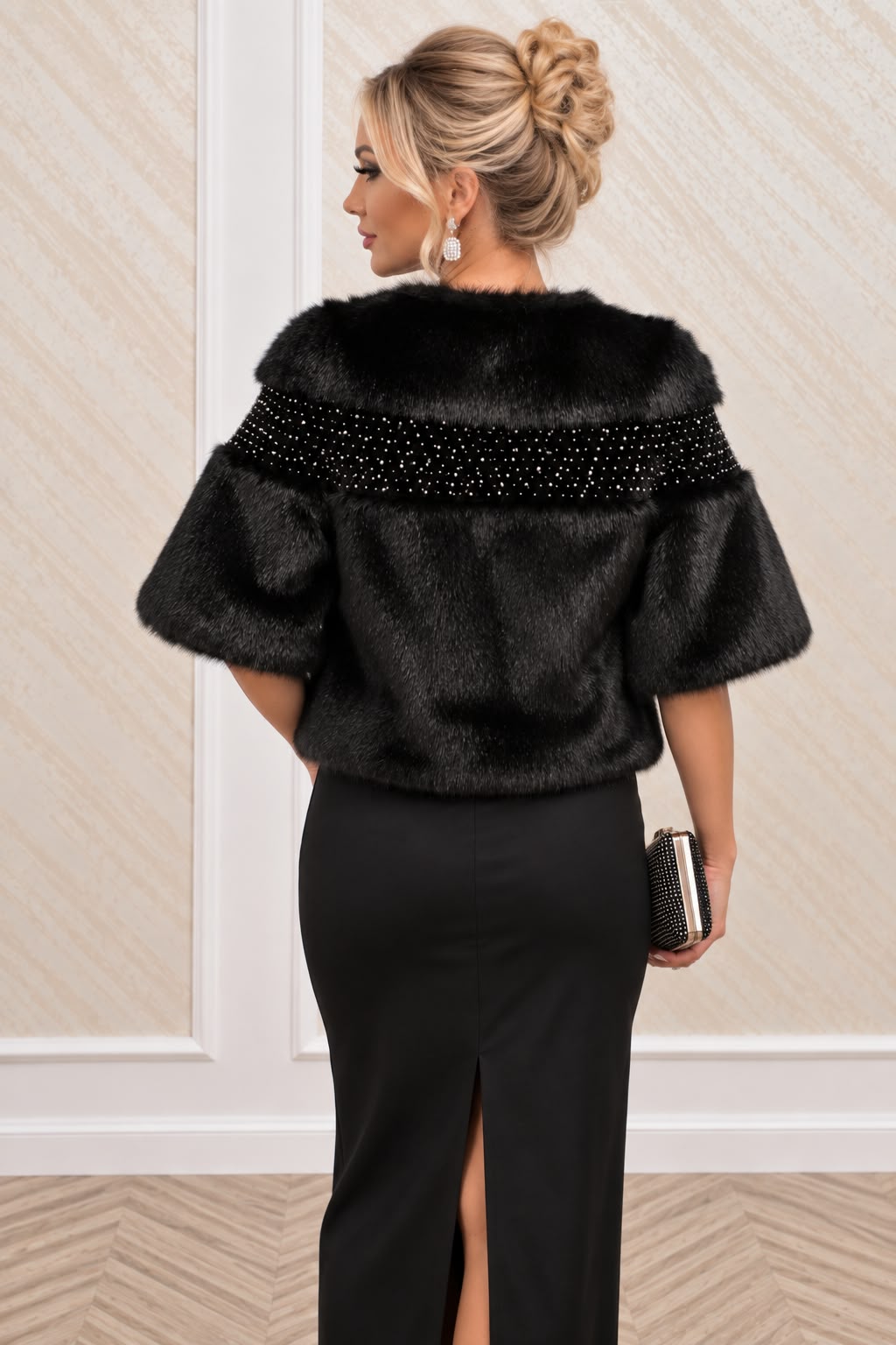 Blanita Eleganta cu Maneci 3/4 si Strasuri - Negru sau Ivoar