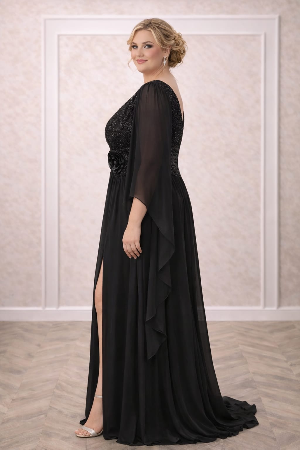 Rochia Makadi – Rochie eleganta lunga neagra plus size cu maneci vaporoase