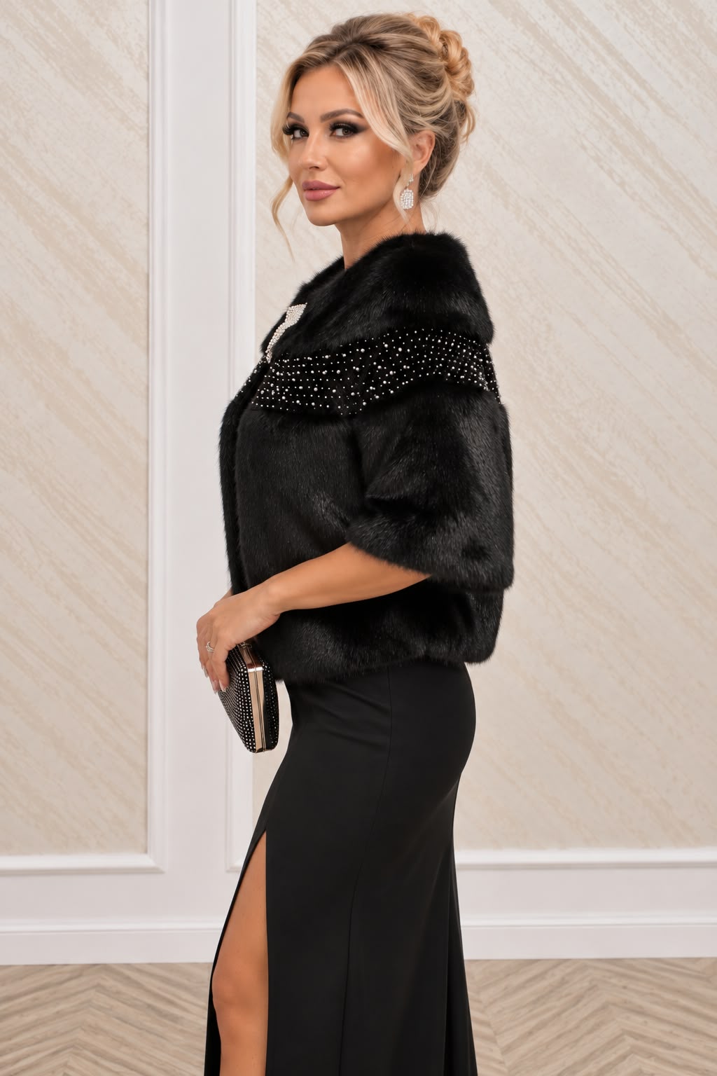 Blanita Eleganta Tip Sacou cu Perle – Negru sau Ivoar