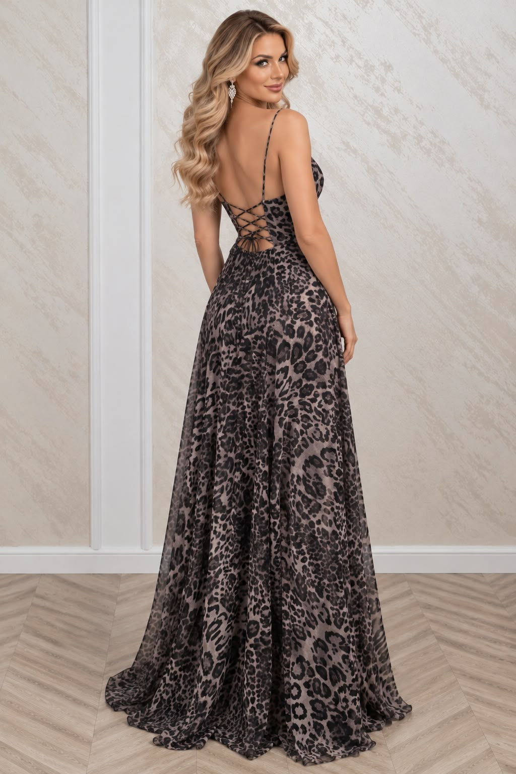 Rochie Miran lunga animal print din matase organica cu corset