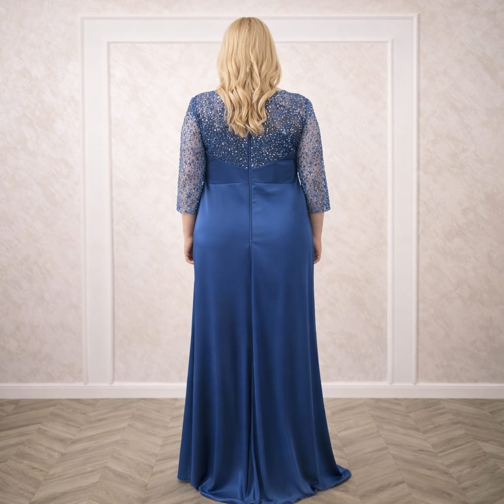Rochia Mena - Rochie lunga eleganta cu maneci si bust din dantla stralucitoare
