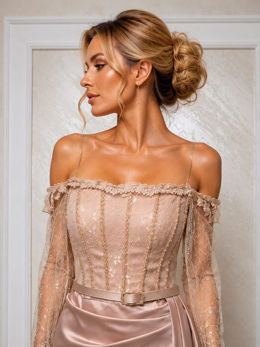 Rochia Ladonna -Rochie pentru evnimente, nuanta pastel cu slit pe picior si corset reglabil