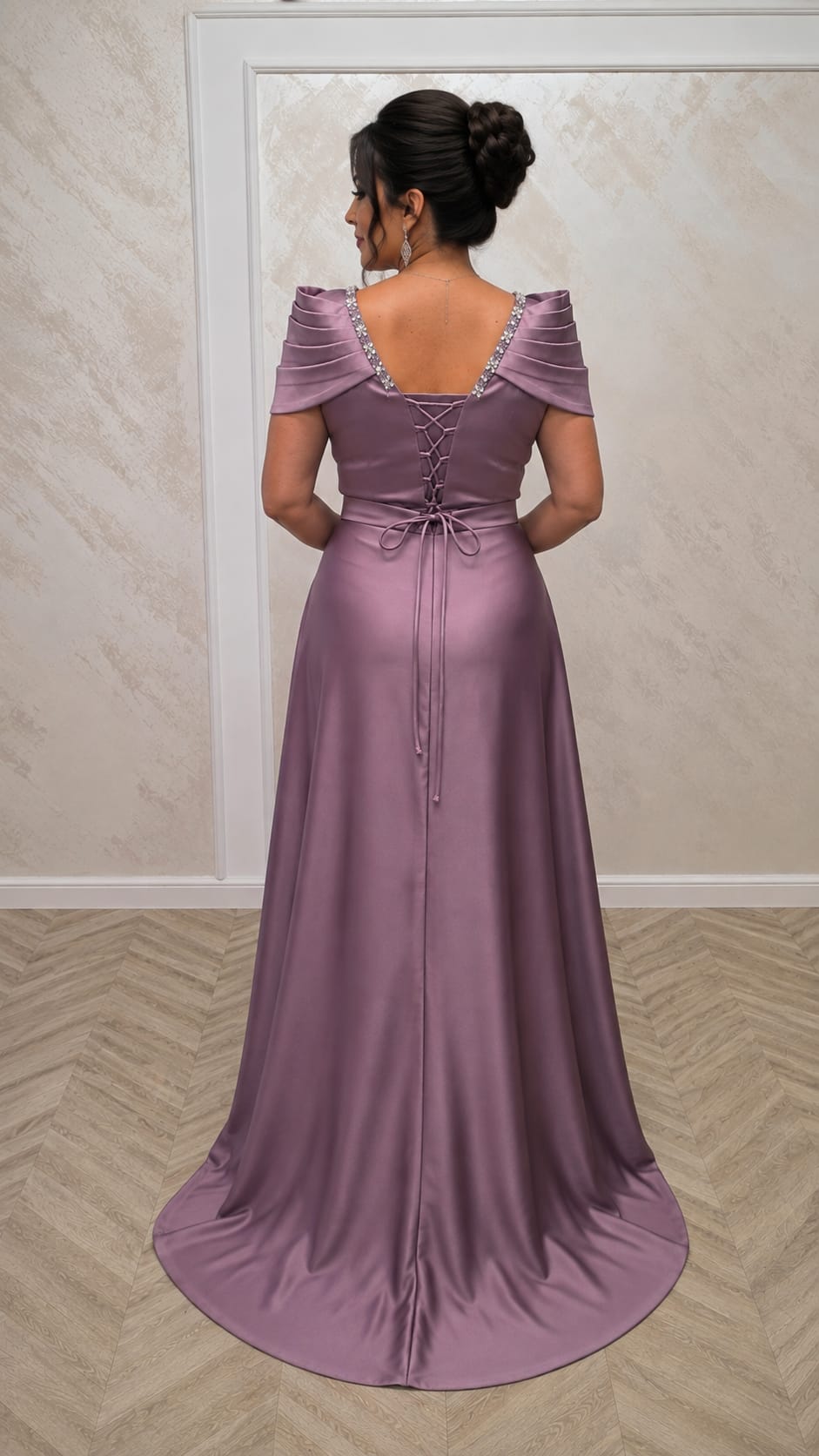 Rochia Lonicera - Rochie lunga simpla din satin cu drapaje peste brate disponibila in 3 nuante