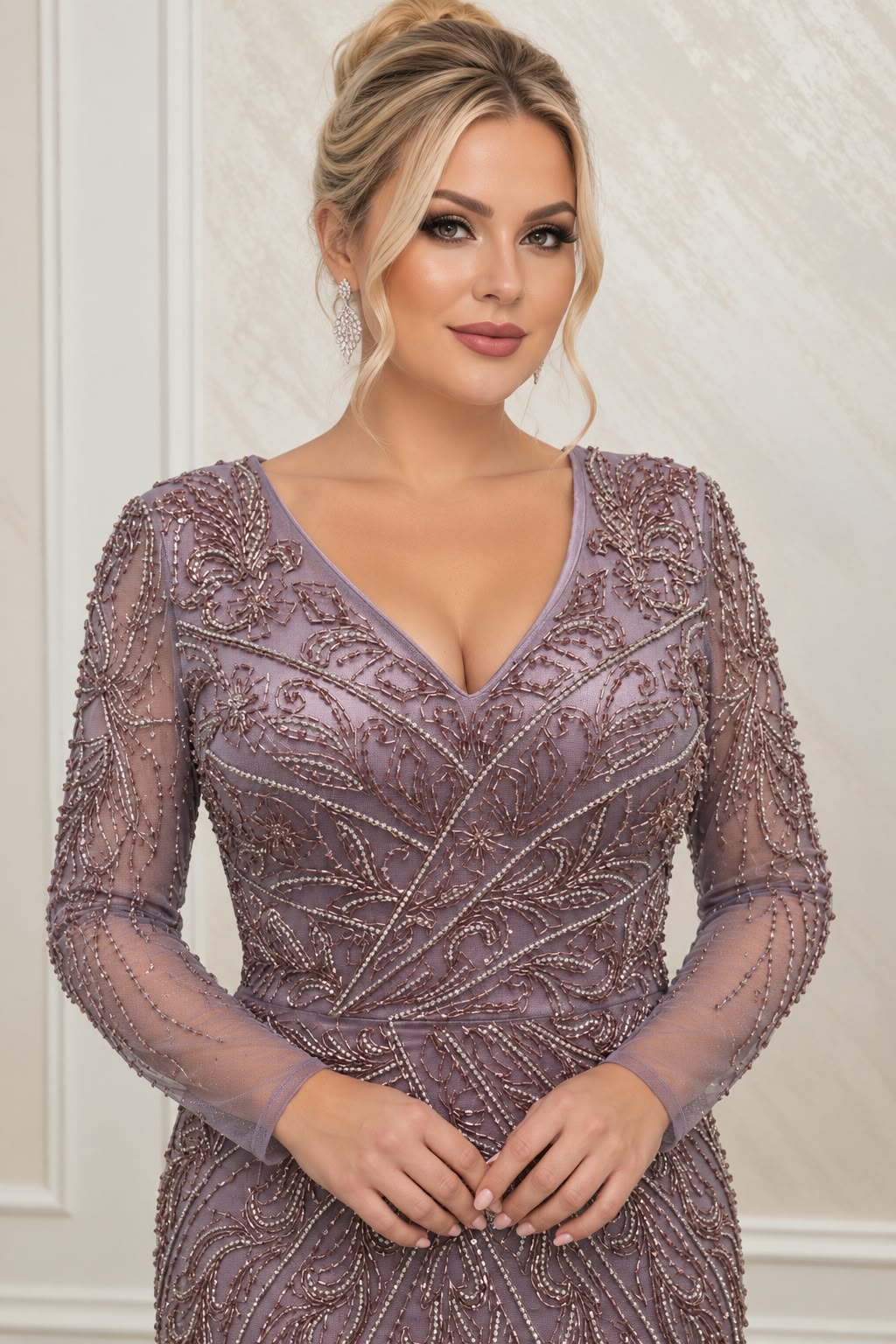 Rochie Eren Mov Pudrat din Matase cu Broderie – Editie Limitata