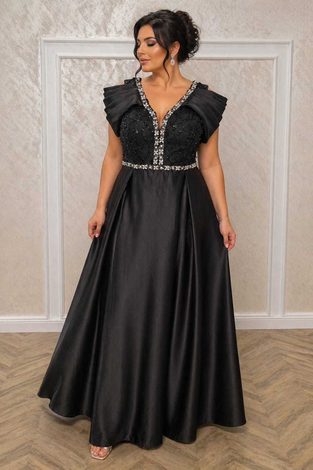 Rochie Diva - rochie lunga neagra din satin