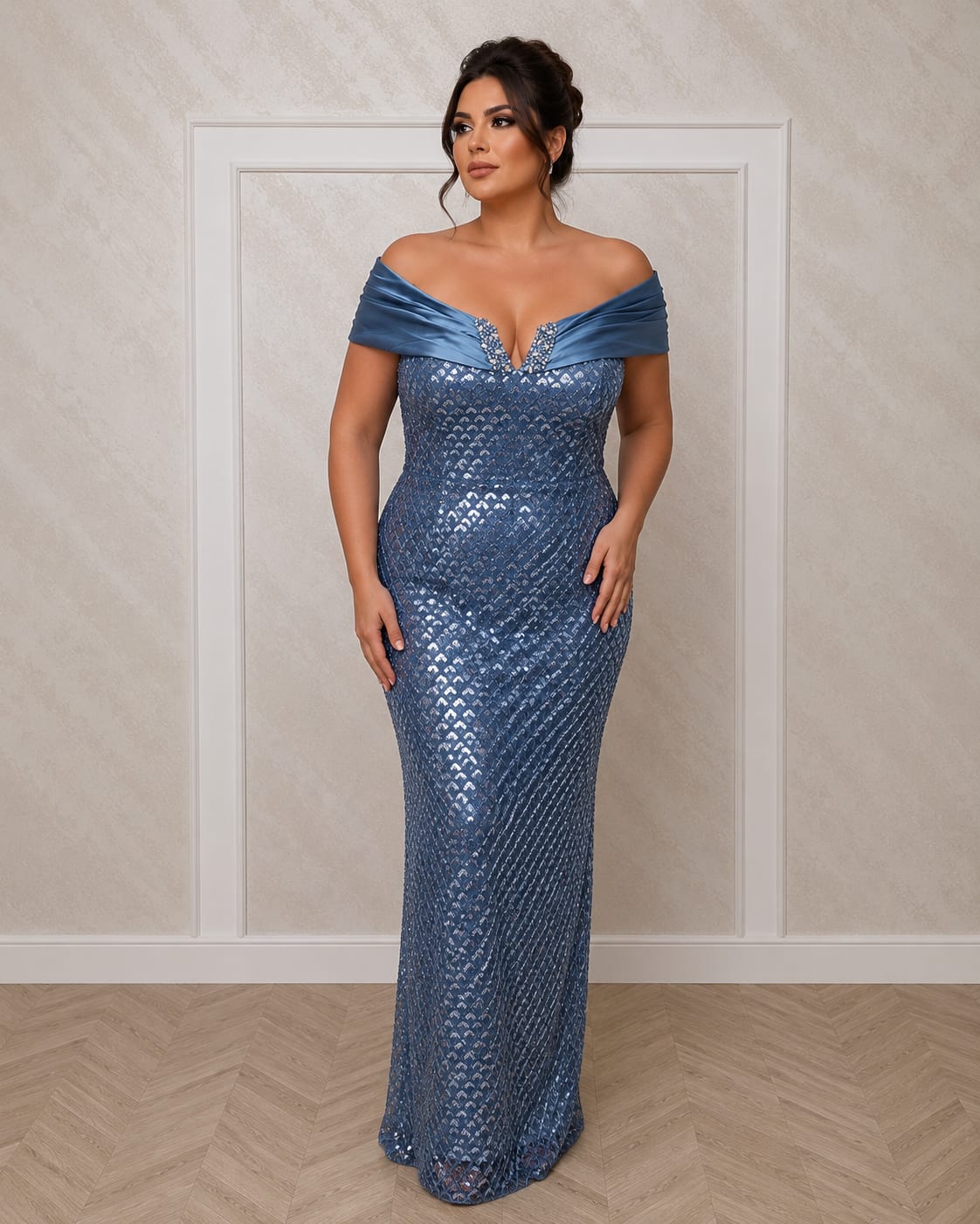 Rochia Zeila - rochie din dantela cu perle si bretele off the shoulder corset reglabil