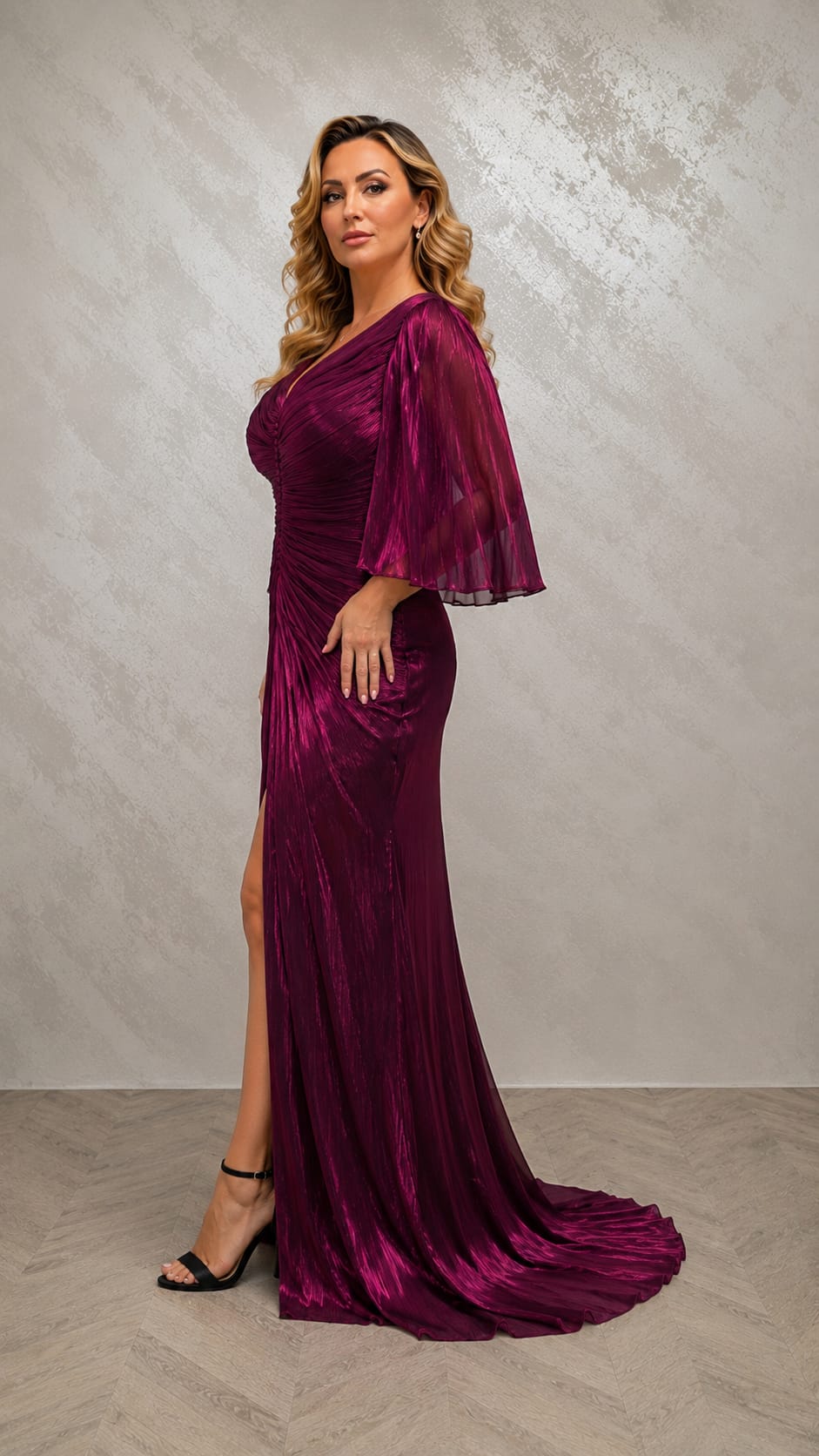 Rochia Katia – Rochie lunga din matase artificiala cu croi sirena si drapaje elegante