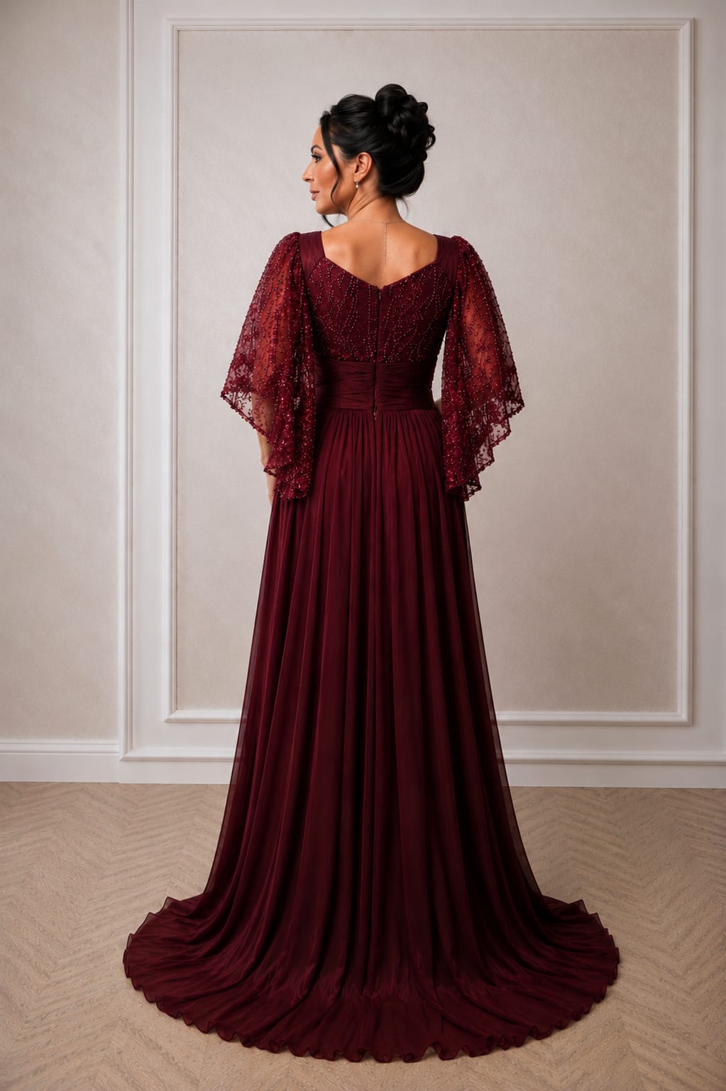 Rochie Elegantă Nuance – Rochie din matase arificiala si dantela cu maneci supradimensionate dar vaporoase. Ediție Limitata