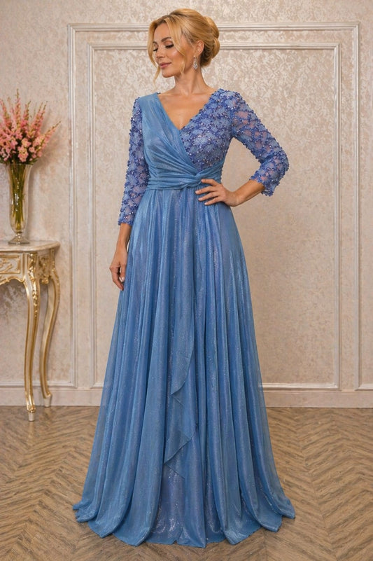 Rochie Bella Lux Eleganta din Voal Sclipitor – Maneci 3/4, Croiala Fluida, Efect de Subtiere
